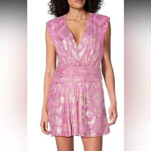 Ramy Brook NWT Reina Pink Orchid Metallic Jacquard Silk Blend Minidress | Sz 6